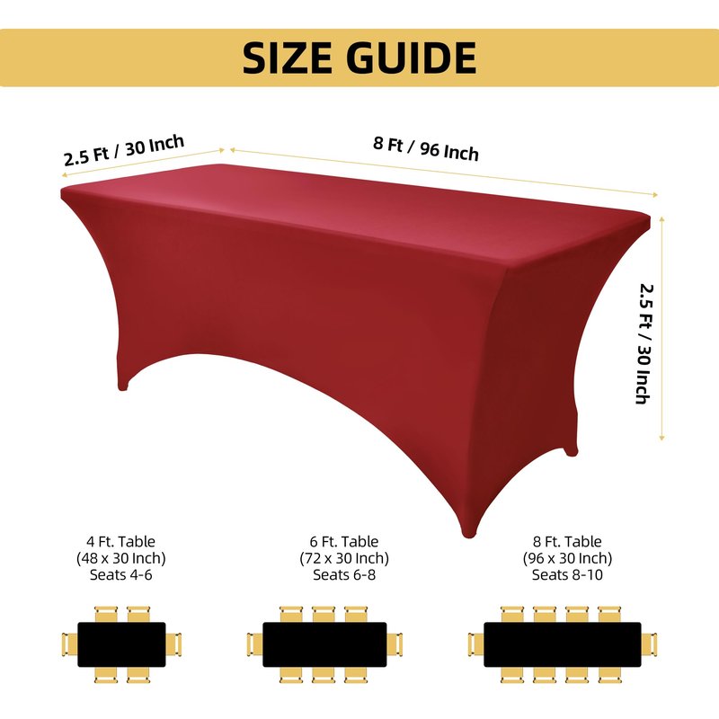 ZarzaaSik 2-Pack 8ft Spandex Table Covers for Rectangle Folding Tables - Washable Elastic Tablecloth - Ultimate Fitted Table Protector for Birthday Parties, Trade Shows, Banquet