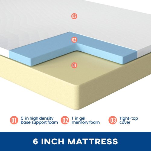 FDW 6-Inch Gel Memory Foam Mattress - Medium Firm | CertiPUR-US Certified | Pressure Relief & Cooling | White Bed in a Box