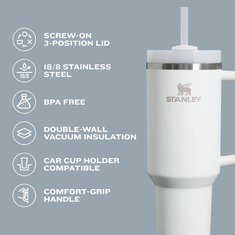 STANLEY Quencher H2.0 Tumbler with Straw 40 oz | Flowstate 3-Position Lid | Cup Holder Compatible for Travel | Insulated Stainless Steel Cup | BPA-Free | Pink Dusk