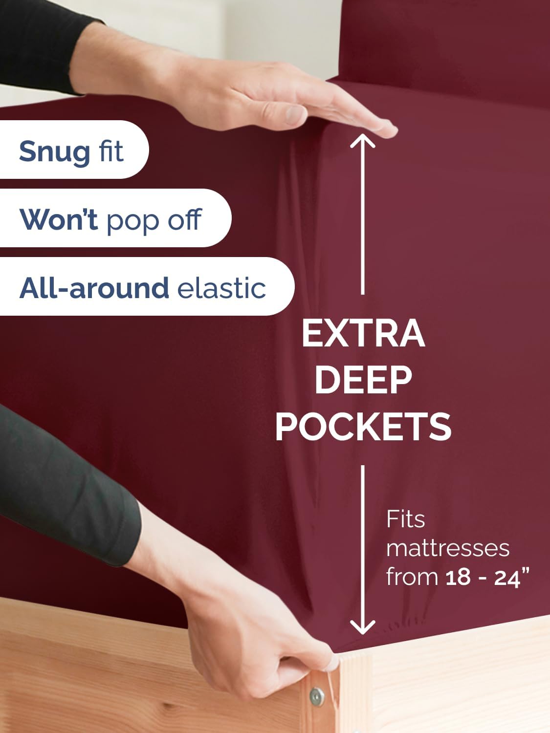 Skiennix Extra Deep Full Sheet Set - 6 Piece Breathable Cooling Bedding - Soft Wrinkle-Free Burgundy