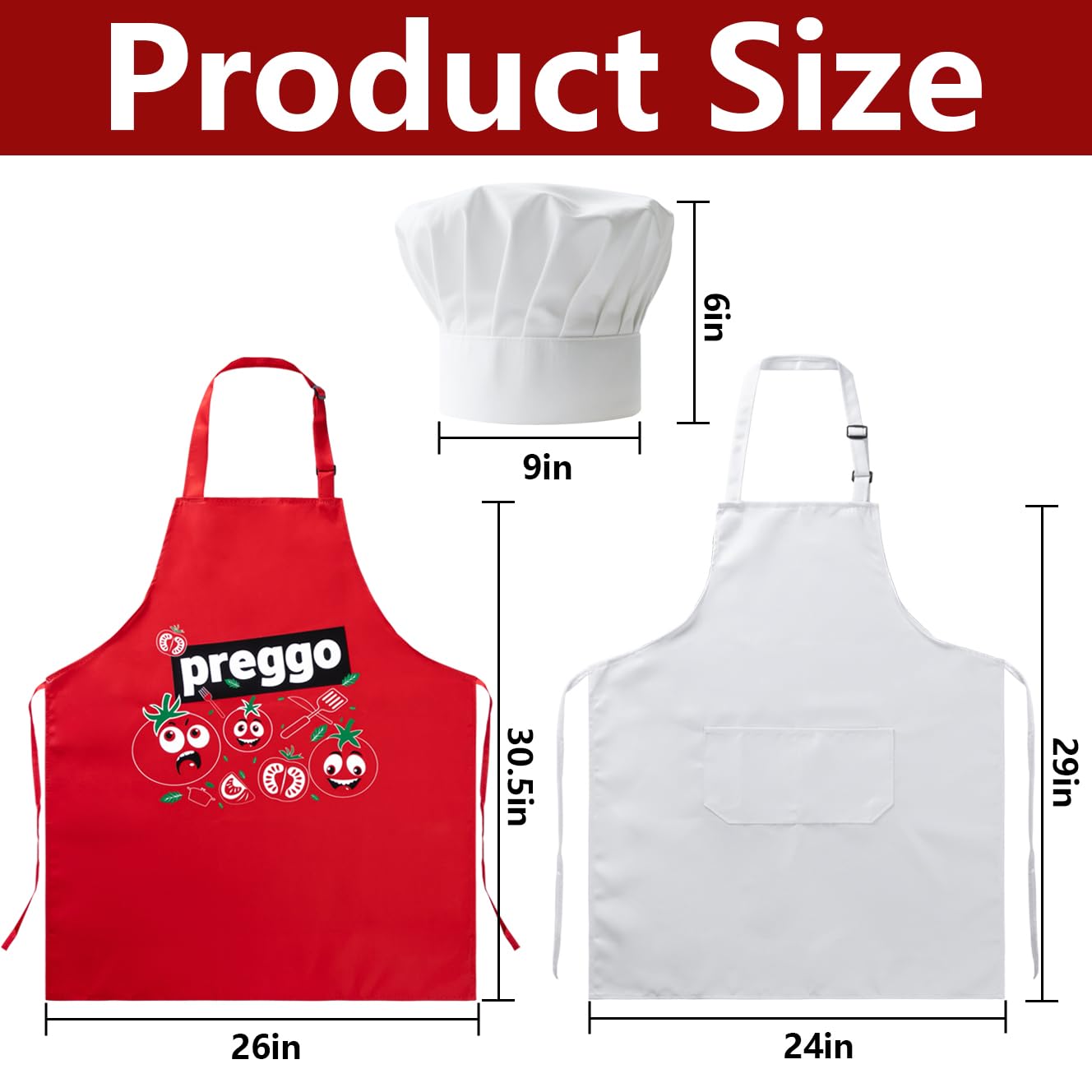 Sfcddtlg 3 Pcs Pregnant Chef Halloween Couples Costume, Chef Apron Set with Tomato Preggo Apron & Hat for Kitchen Cook Halloween Party Cosplay