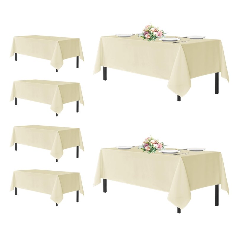 sancua Rectangle Tablecloths for 8 Foot Tables, 6 Pack - Washable Polyester Fabric Table Cloth for Wedding Party, Birthday, Banquet Reception, 60x120 Inch, Beige