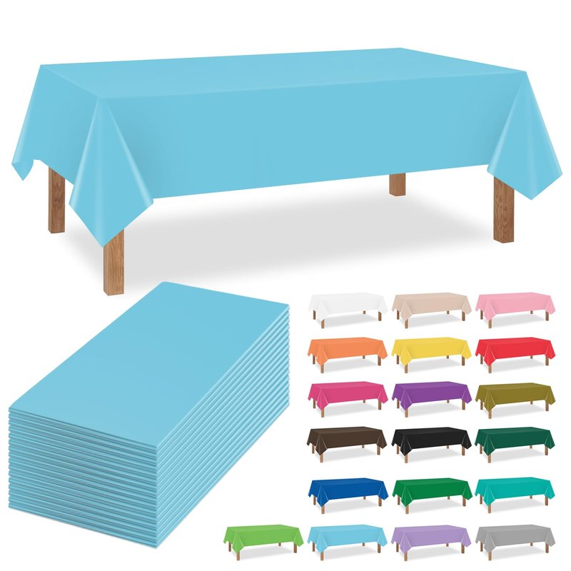 Kongdaoth Light Blue 16 Pack 54 x 108 Inch Plastic Tablecloths, Disposable Rectangle Tablecloth, Party Table Cover Plastic Table Cloth