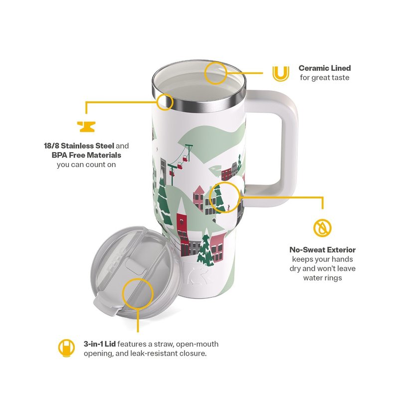 RTIC Road Trip Tumbler Double-Walled Insulated Stainless Steel Portable Travel Coffee Mug Cup with Lid, Handle and Straw