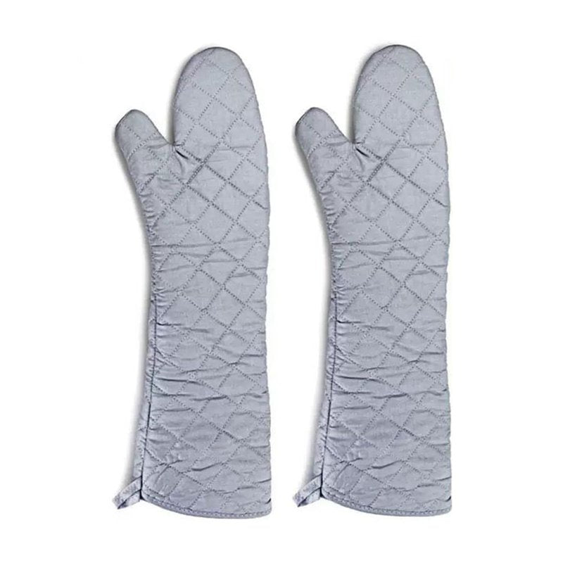 Extra Long Oven Mitts Heat Resistant Cotton Lining Oven Thick Gloves Kitchen Food Service Mittens for Pot Holders Cooking Baking BBQ (24 Inch Silver -1pair)