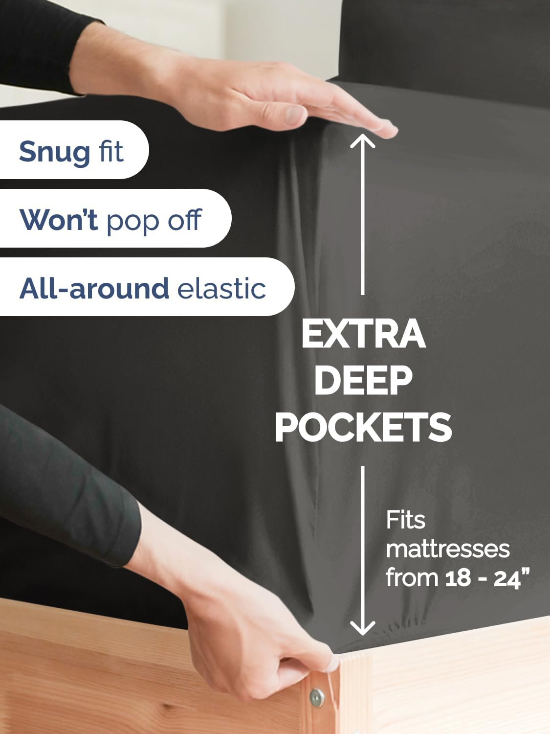 Skiennix Extra Deep Full Sheet Set - 6 Piece Breathable Cooling Sheets - Hotel Luxury Bedding - Charcoal Color
