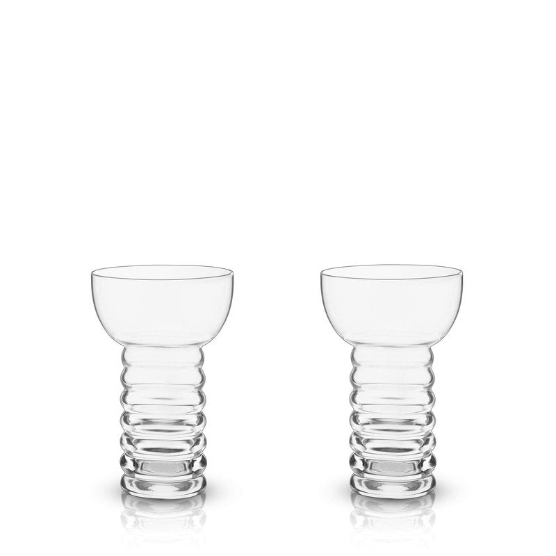 Viski Pacific Crystal Pearl Diver Tropical Tiki Tumbler Set of 2 - Premium Crystal Clear Glass, Stylish Tiki Glasses for Cocktails Gift Set, 12 oz