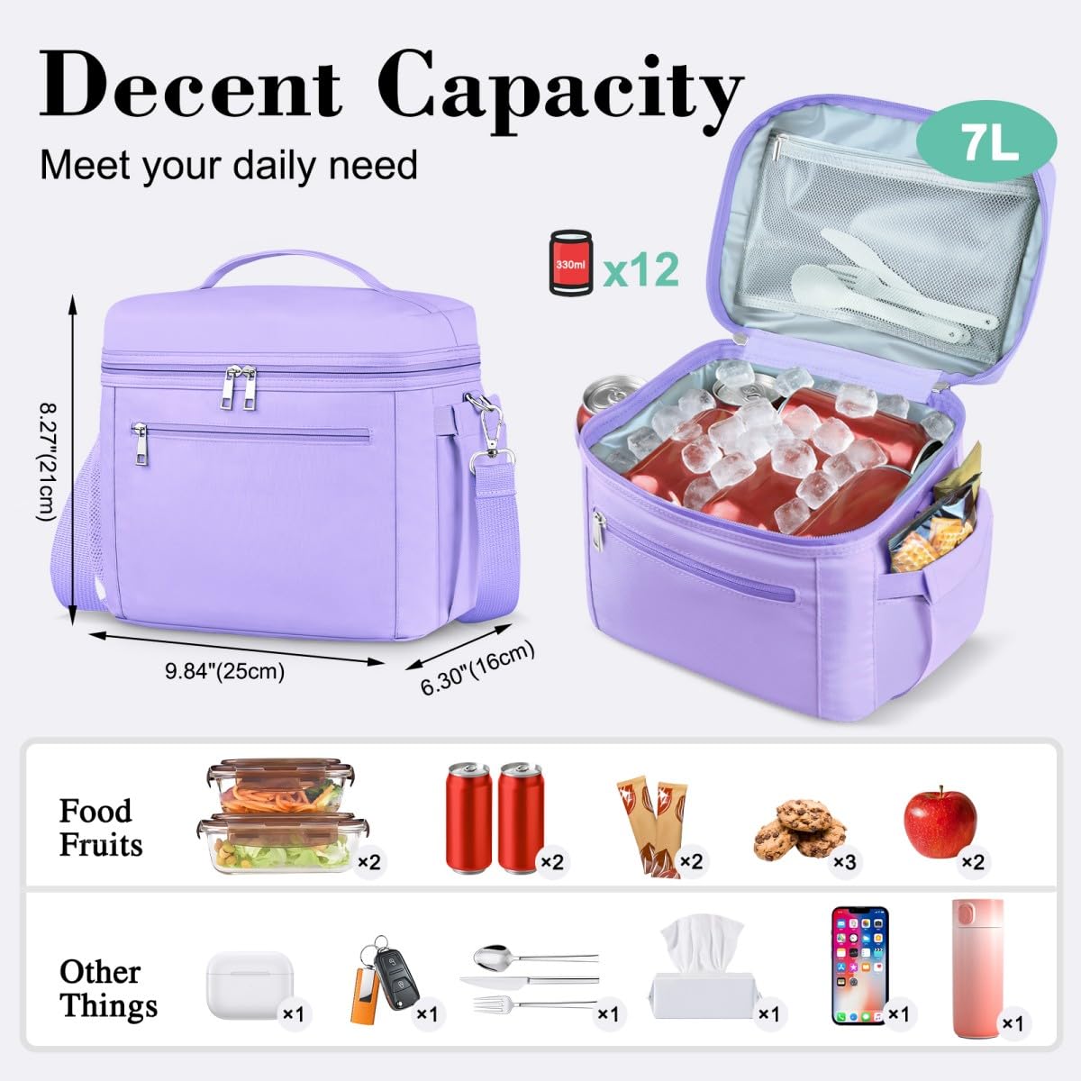 DALINDA Insulated Lunch Bag Lunch Box for Women Men,Leak-Proof Cooler Bag Lunchbox Lightweight for Work Picnic,Beach,Camping,Travel