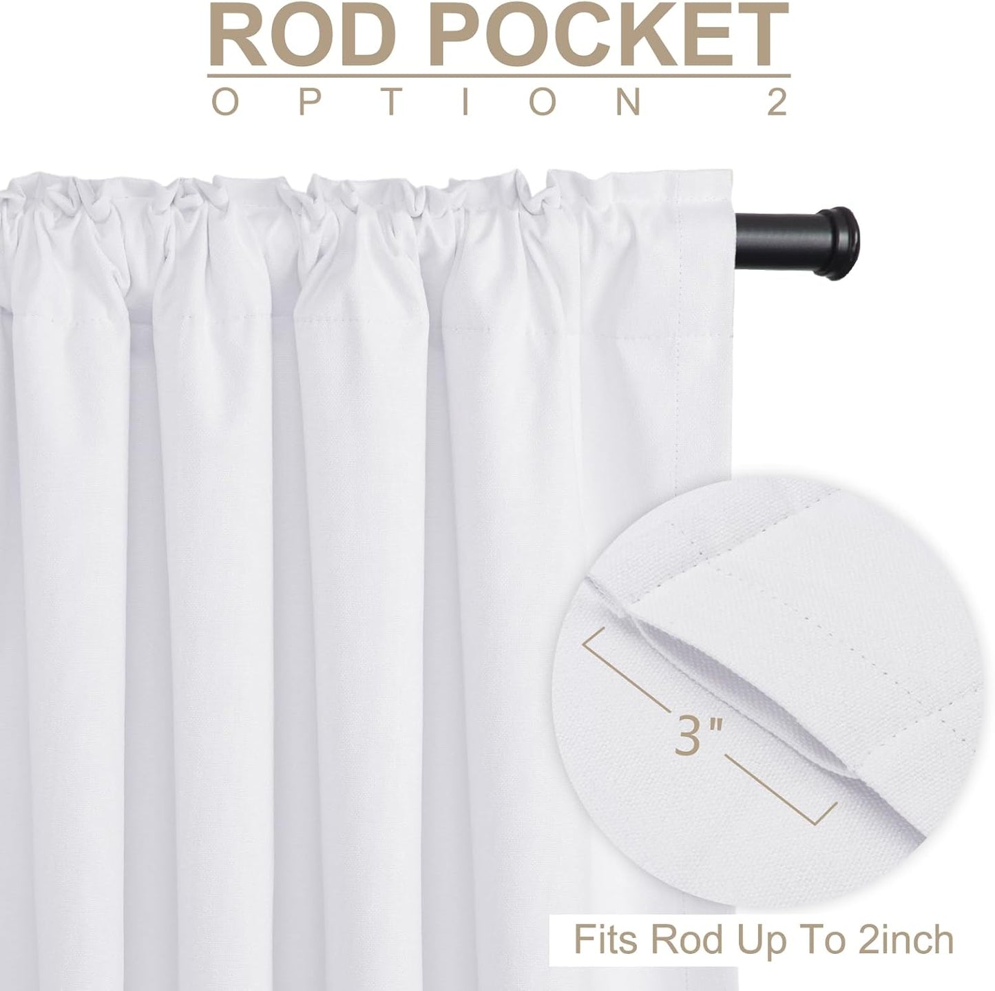 100% Blackout Shield Blackout Curtains - Thermal Insulated 2 Panels Set, 50" W x 63" L, Bright White