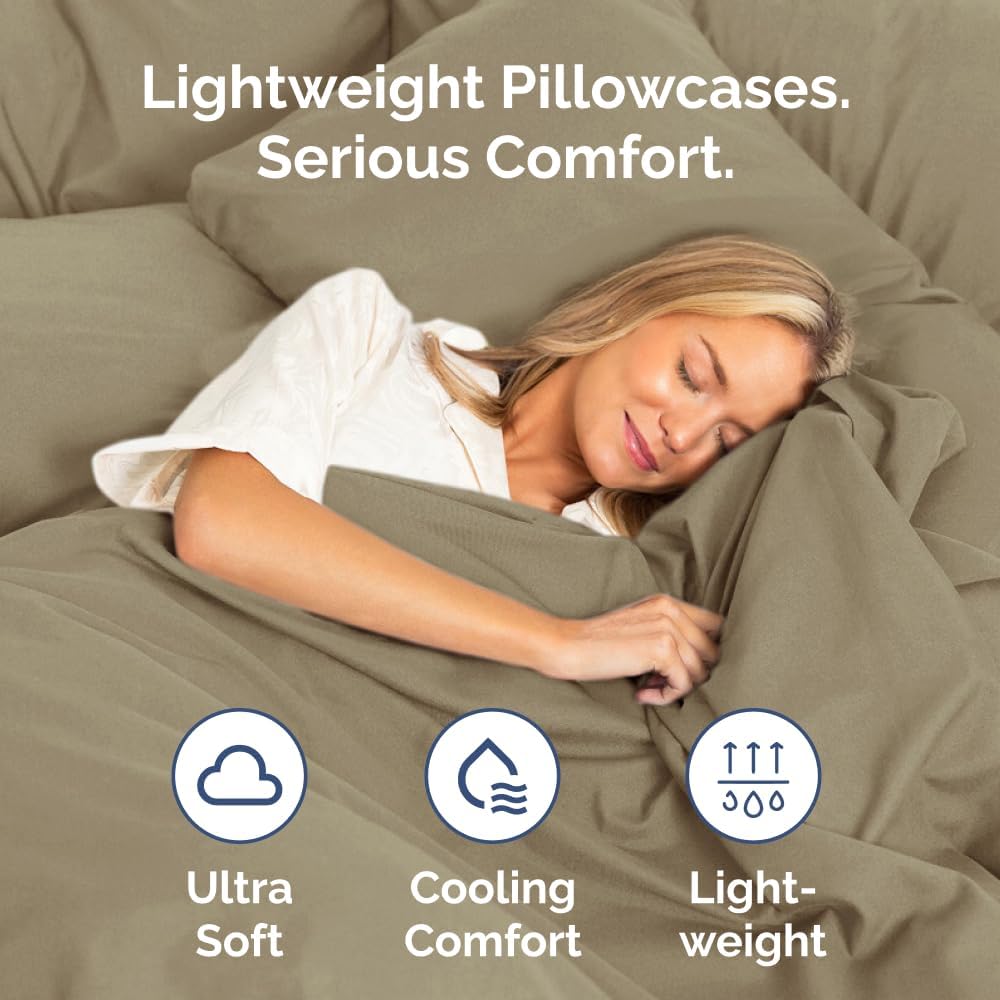 Queen Pillow Cases by [Brand Name] - Ultra Soft Hotel Quality Covers | Wrinkle-Free, Stain-Resistant - 4 Piece Set in Khaki