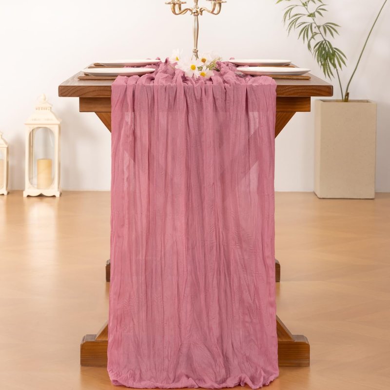 Socomi 3pcs Mauve Summer Cheesecloth Table Runner Boho Rustic Gauze 120 inch 10FT Cheese Cloth Sheer Runner for Wedding Party Baby Shower Birthday Home Decor Holiday Decorations