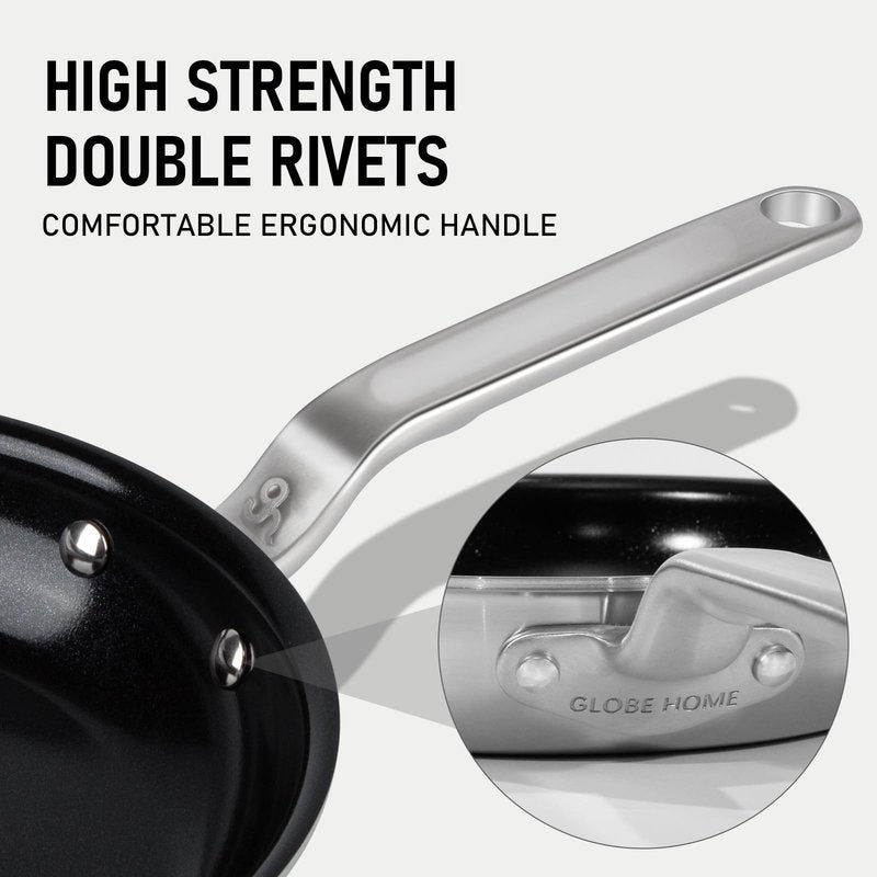 GLOBEHOME 5 Ply Ceramic Non Stick Frying Pans - 10 Inch Stainless Clad Nonstick Skillet, Non Toxic, PTFE & PFOA FREE, Professional Cookware for Induction, All Stoves and Oven up to 650°F