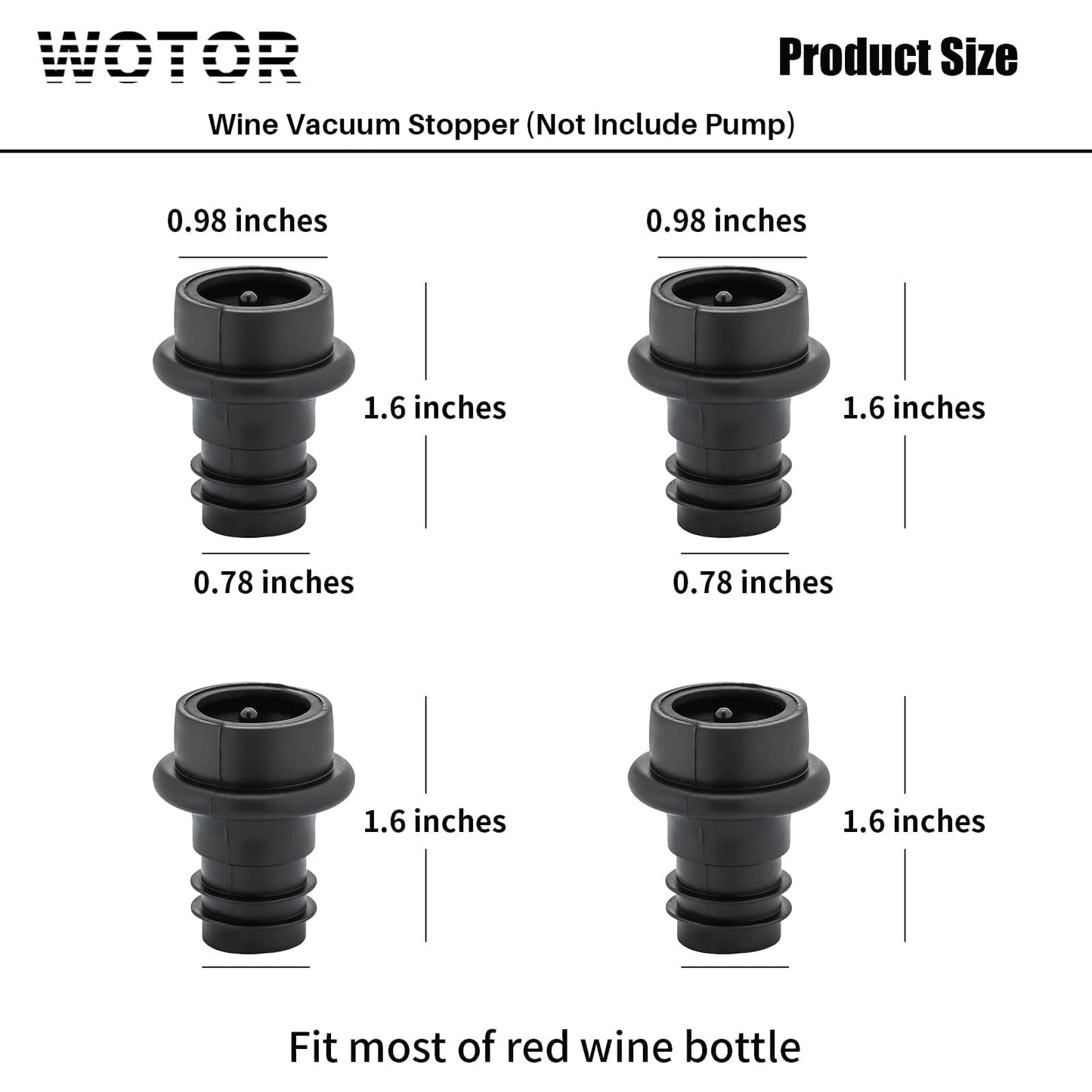 WOTOR Wine Stoppers - Vacuum Wine Saver, Preserver & Sealer (Black, 24 Pieces)