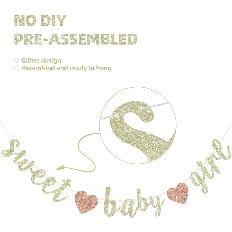 BEISHIDA Champagne Glitter Girl Baby Banner,NO DIY, Pre-Strung Baby Gender Party Banner For Girls, Girls Shower Decorations,First Birthday Sweet party supplies