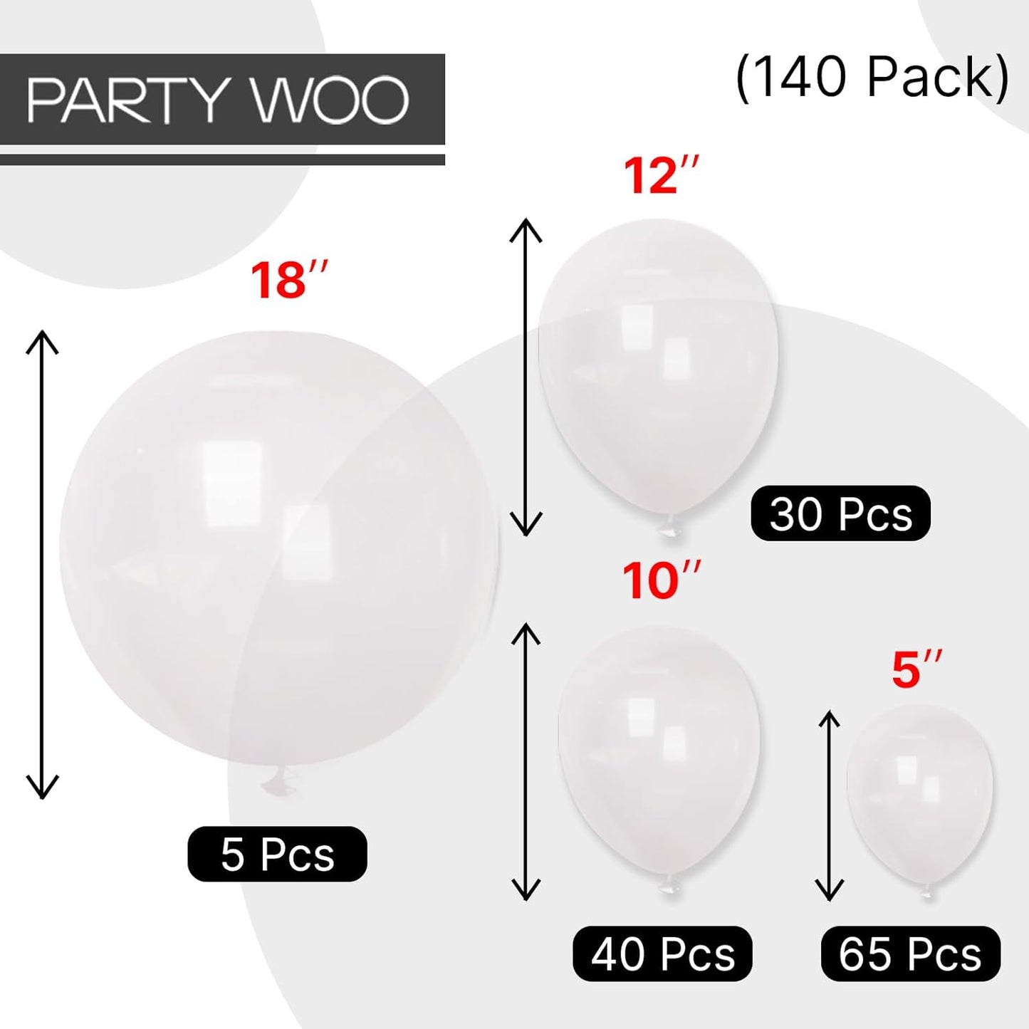 PartyWoo Clear Balloons - 140-Piece Transparent Balloon Arch Kit for Weddings, Graduations & Parties | 5-18 Inch Sizes