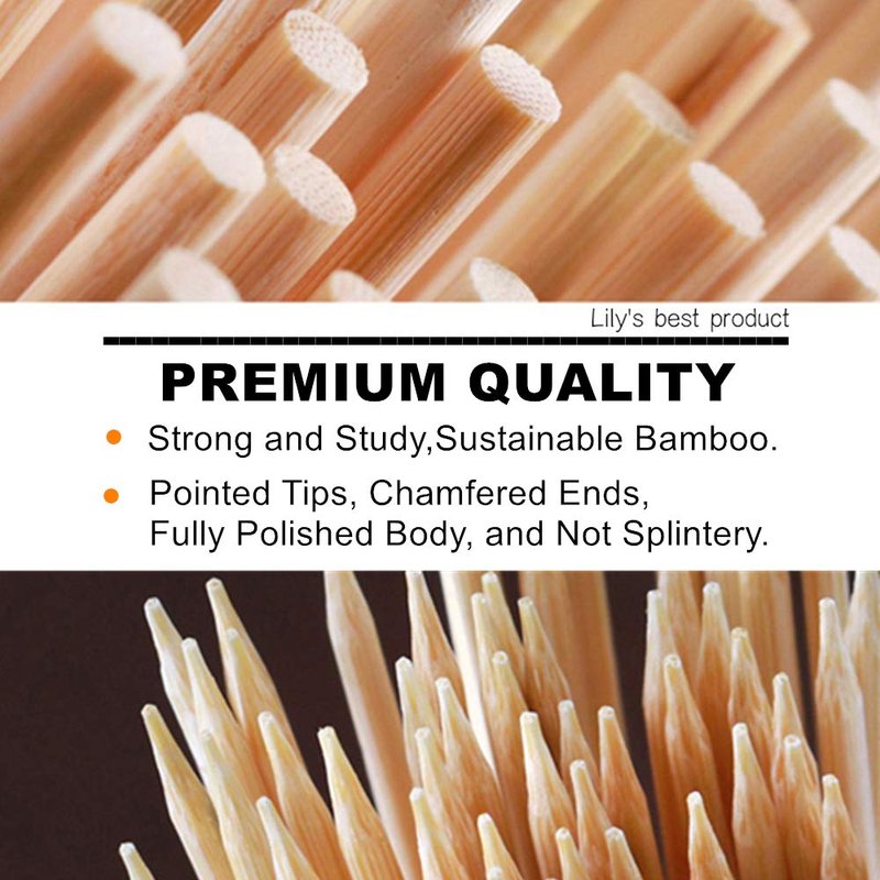 6" Natural Bamboo Skewers for BBQ，Appetiser，Fruit，Cocktail，Kabob，Chocolate Fountain，Grilling，Barbecue，Kitchen，Crafting and Party. Φ=4mm, More Size Choices 8"/10"/12"/14"/16"/17.5"/30"/36"(1000 PCS)