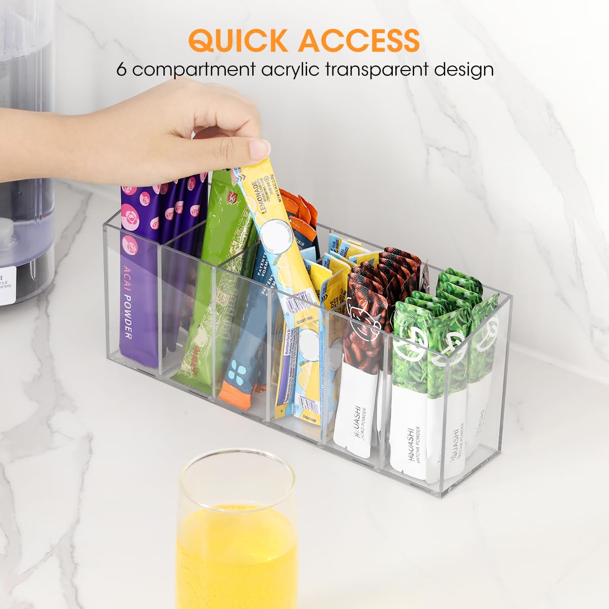 AIEVE Drink Packet Organizer, 360° Rotating Lazy Susan Turntable Powdered Drink Mix Holder, Acrylic Water Packet Container for Pantry Organizer Kitchen Storage Organization (Round)