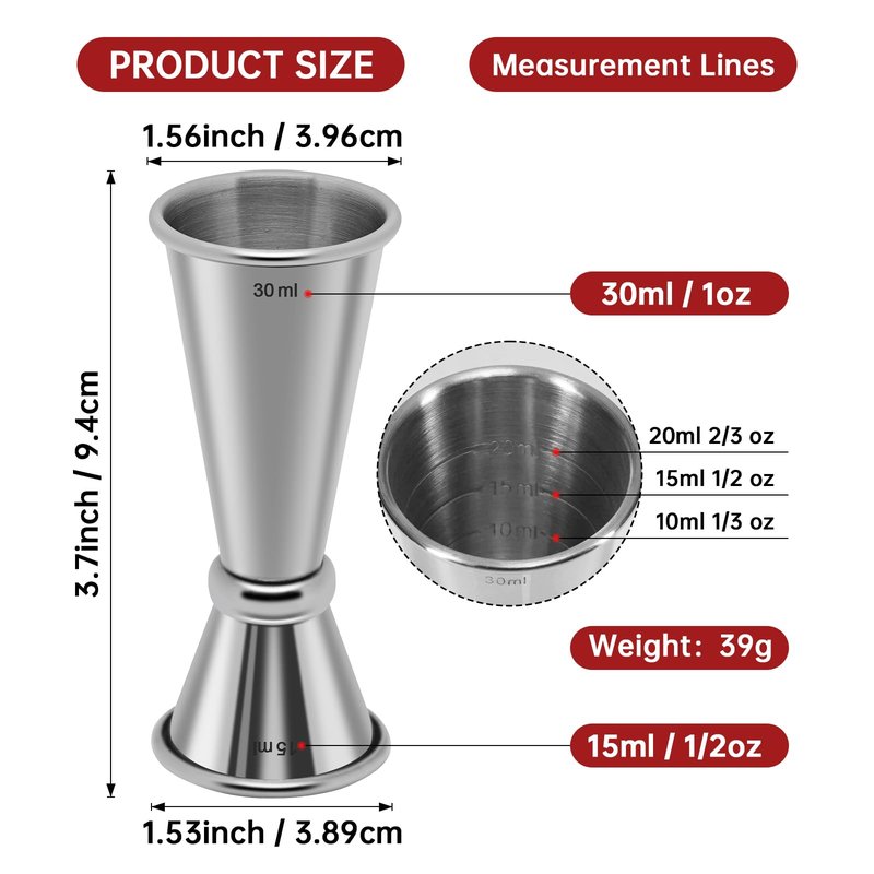 15-30ml Jigger for Bartending,Japanese Professional Cocktail Jigger Premium 304 Stainless Steel Jigger Premium & Heavy-Duty 0.5OZ- 1 OZ with Dimensions Inside Bartending Measuring