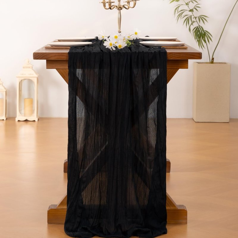 Socomi 3pcs Black Summer Cheesecloth Table Runner Boho Rustic Gauze 120 inch 10FT Cheese Cloth Sheer Runner for Wedding Party Baby Shower Birthday Home Decor Holiday Decorations