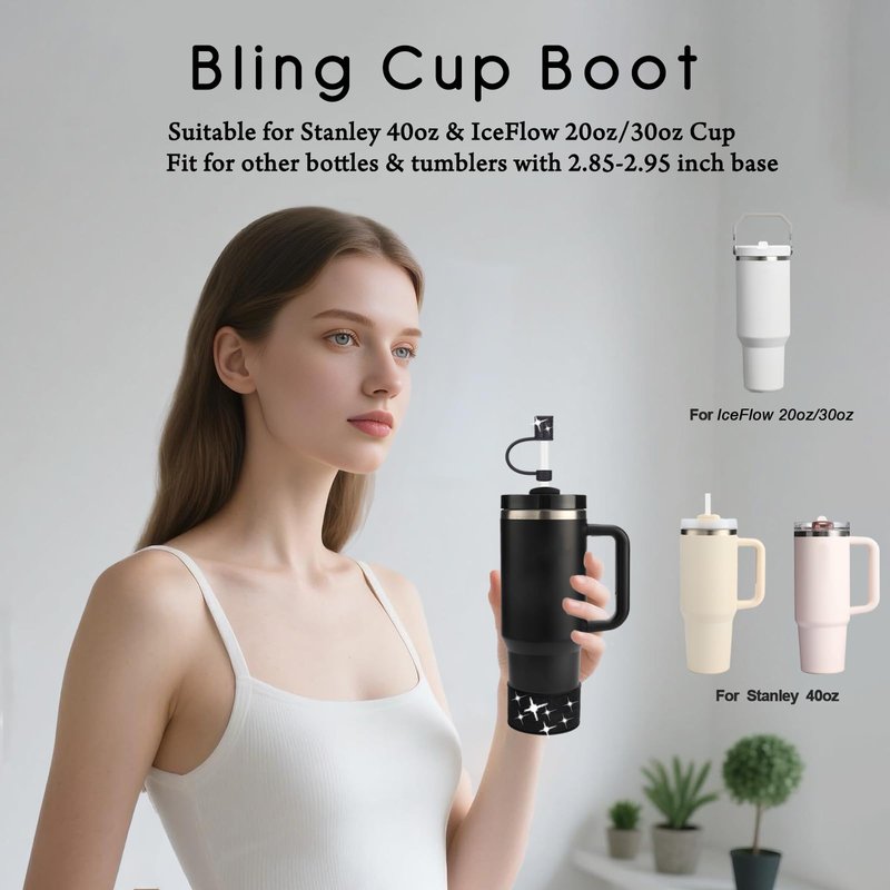 Rhinestone Stanley Cup Accessories Set Including 0.4in Bling Straw Covers, Spill Proof Stopper, Diamond Glitter Silicone Boot for Stanley Accessories 40oz (Fit 40 oz, Circles Stardrone)