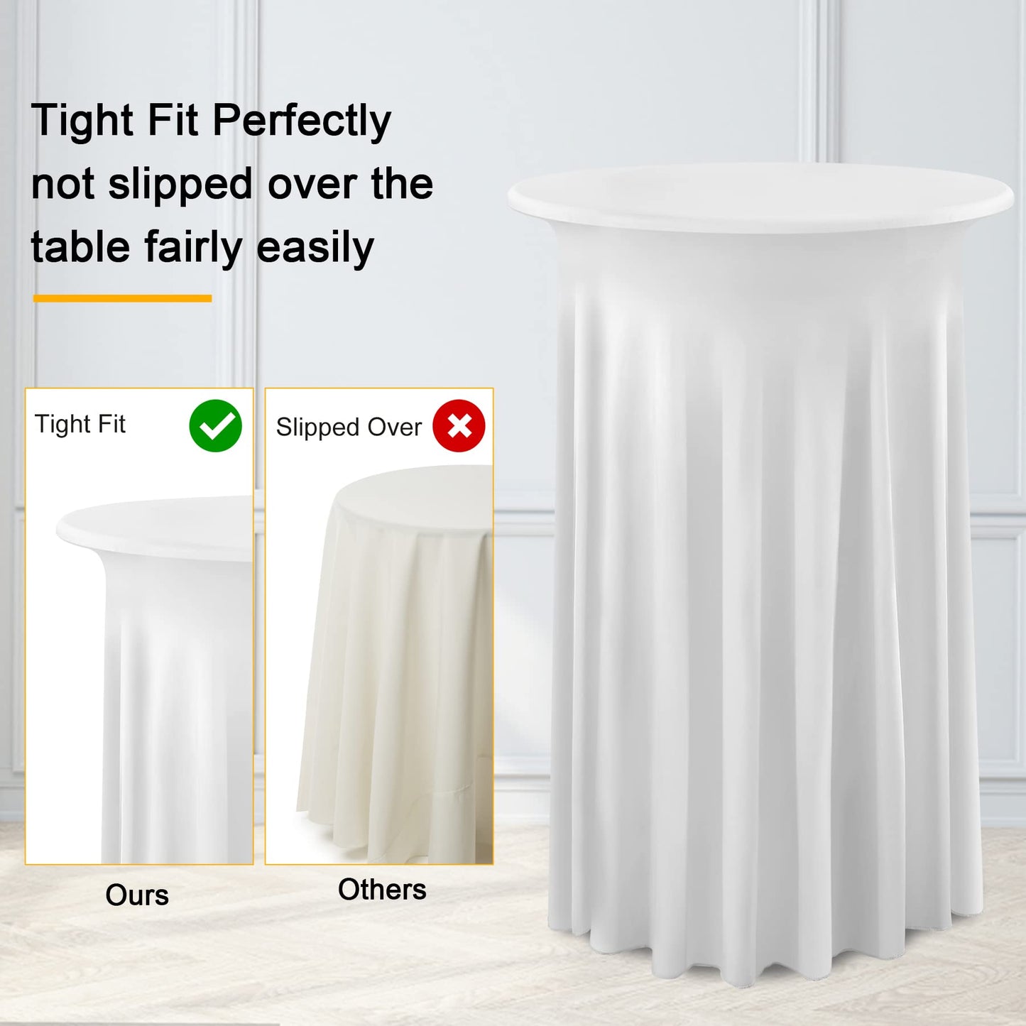4 Packs White Round High Top Table Cloth 24inch×43inch Stretchy Wrinkle Free Highboy Cocktail Spandex Table Covers for Cocktail Party Wedding Banquet Baby Shower Baptism Decor