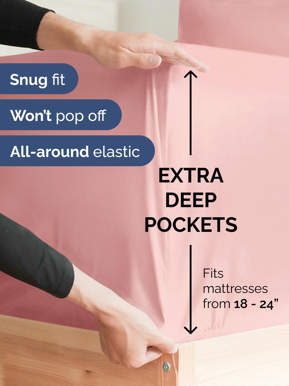 Skiennix Extra Deep Split King Sheet Set - 7 Piece Cooling Bedding - Soft, Wrinkle-Free, Baby Pink