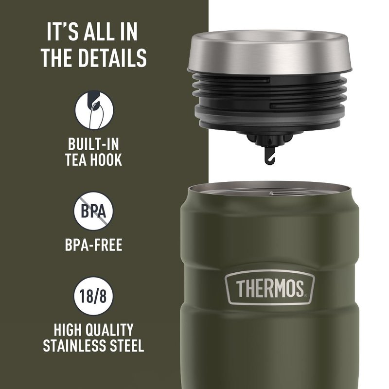 THERMOS Stainless King Vacuum-Insulated Stainless Steel Tumbler - 16oz, Army Green - Insulated Coffee Tumbler for Hot & Cold Drinks - Leak-Proof & Sweat-Proof for Commuting & Traveling