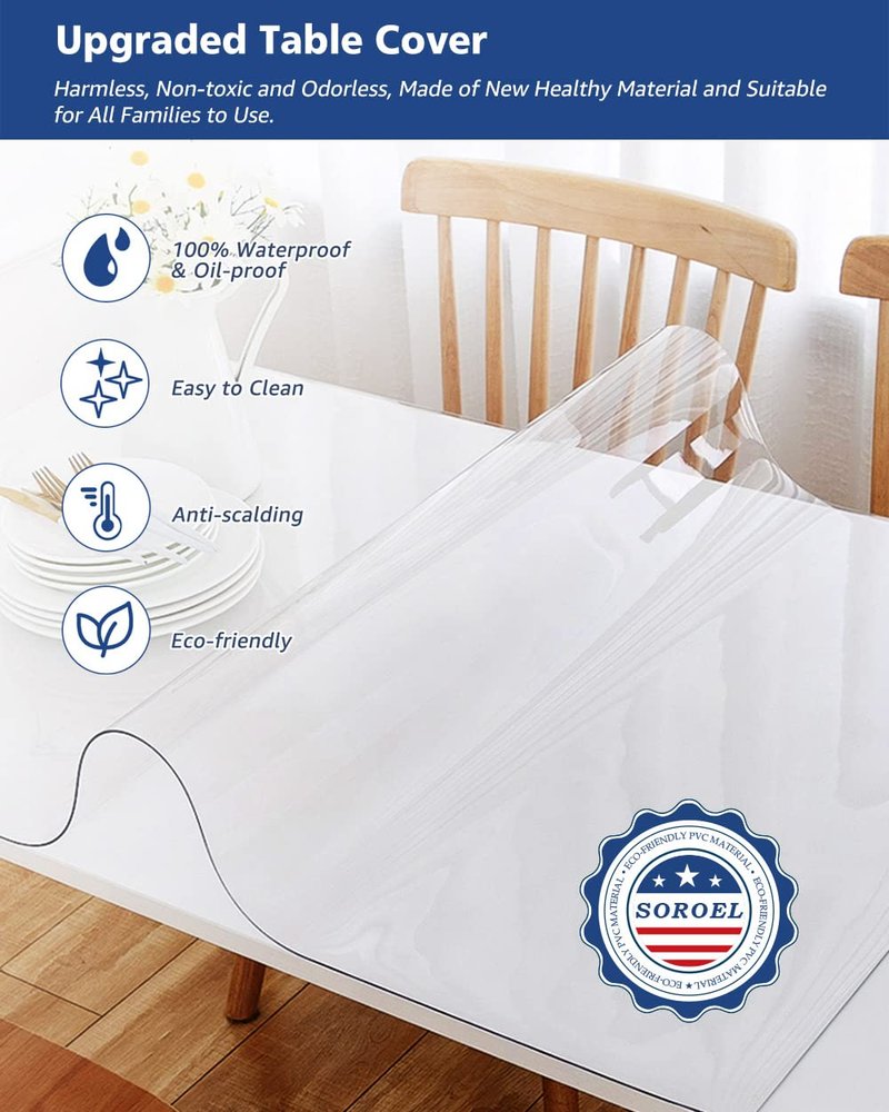 46X46 Inch Clear Plastic Table Cover on Top of Coffee Dining Table Computer Office Desk Pad Protector Durable Heavy Duty Desktop Cover Mat Vinyl Tablecloth for Furniture Surface Protection