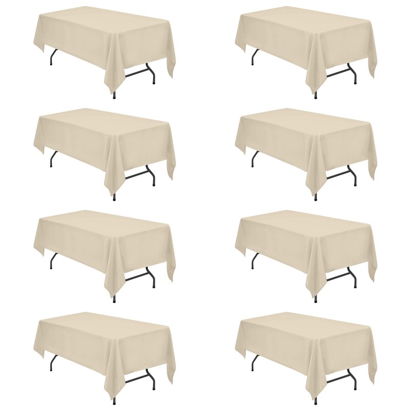 BRILLMAX 8 Pack Beige Tablecloths 60 x 102 Inch for 6ft Rectangle Tables - 150 GSM Polyester Fabric, 15" Standard Drop, Water, Stain & Wrinkle Resistant Cloth Cover for Wedding Banquet Dining Buffet