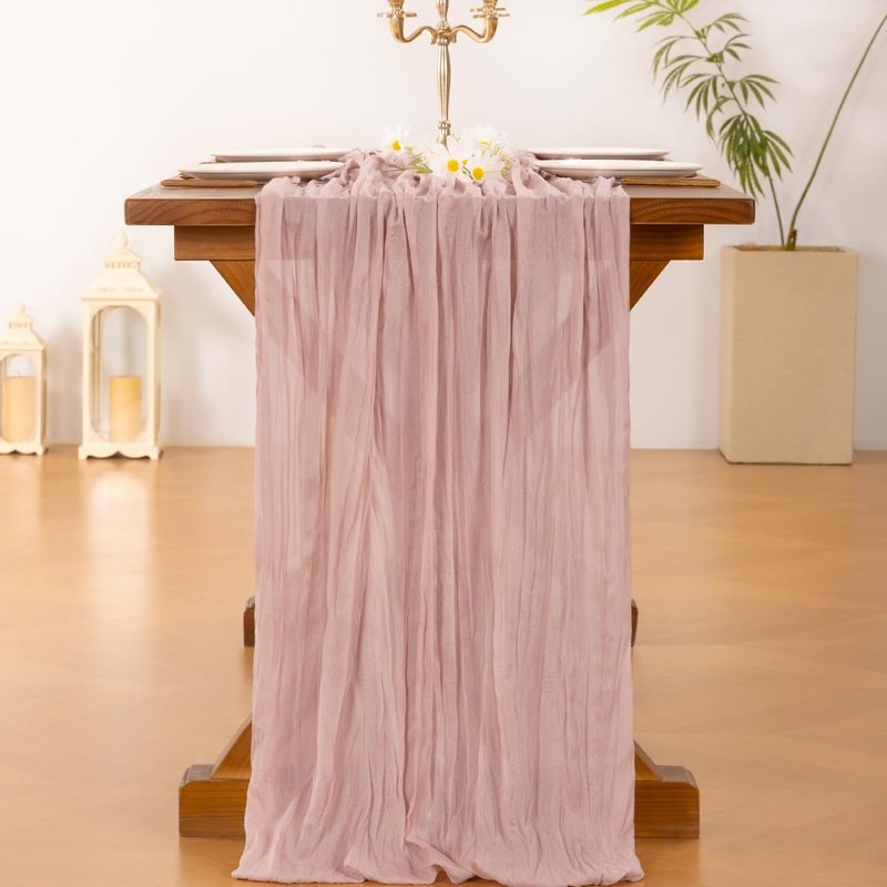 Socomi10pcs Pink Cheesecloth Table Runner Boho Rustic Gauze Dusty Pink Summer 120 inch 10FT Cheese Cloth Sheer Runner for Wedding Party Baby Shower Birthday Home Decor Holiday Decorations