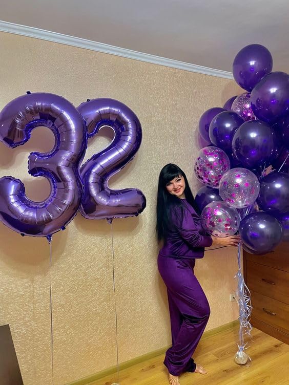 Purple Number 30 Balloon - 40 Inch Giant Foil Balloon for 30th Birthday Party Decorations