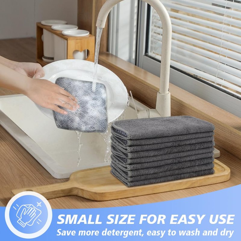 KinHwa Kitchen Washcloths for Dishes Absorbent Microfiber Dish Cloths Quick Dry Dish Rags with Poly Scour Scrub Side Ideal for Kitchen Cleaning (Gray, 7inchx7inch 9 Pack)