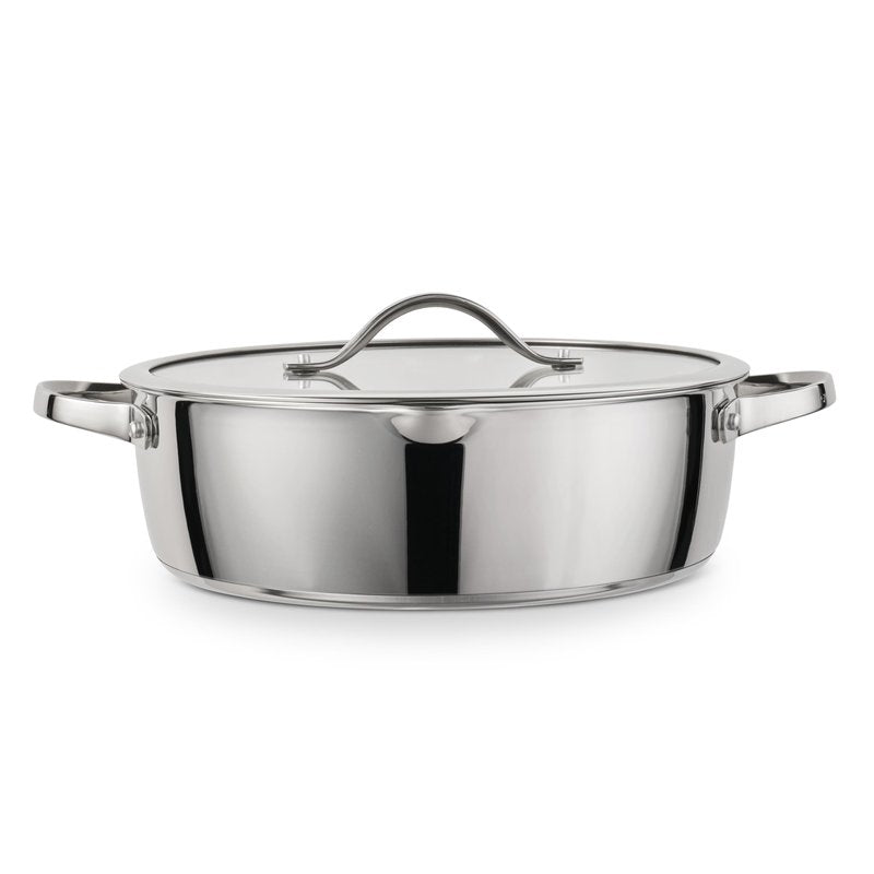 Tramontina Tempo Tri-Ply Base Stainless Steel 5-Quart Dutch Oven Pot with Glass Lid, Induction-Ready, Oven-Safe, Dishwasher-Safe