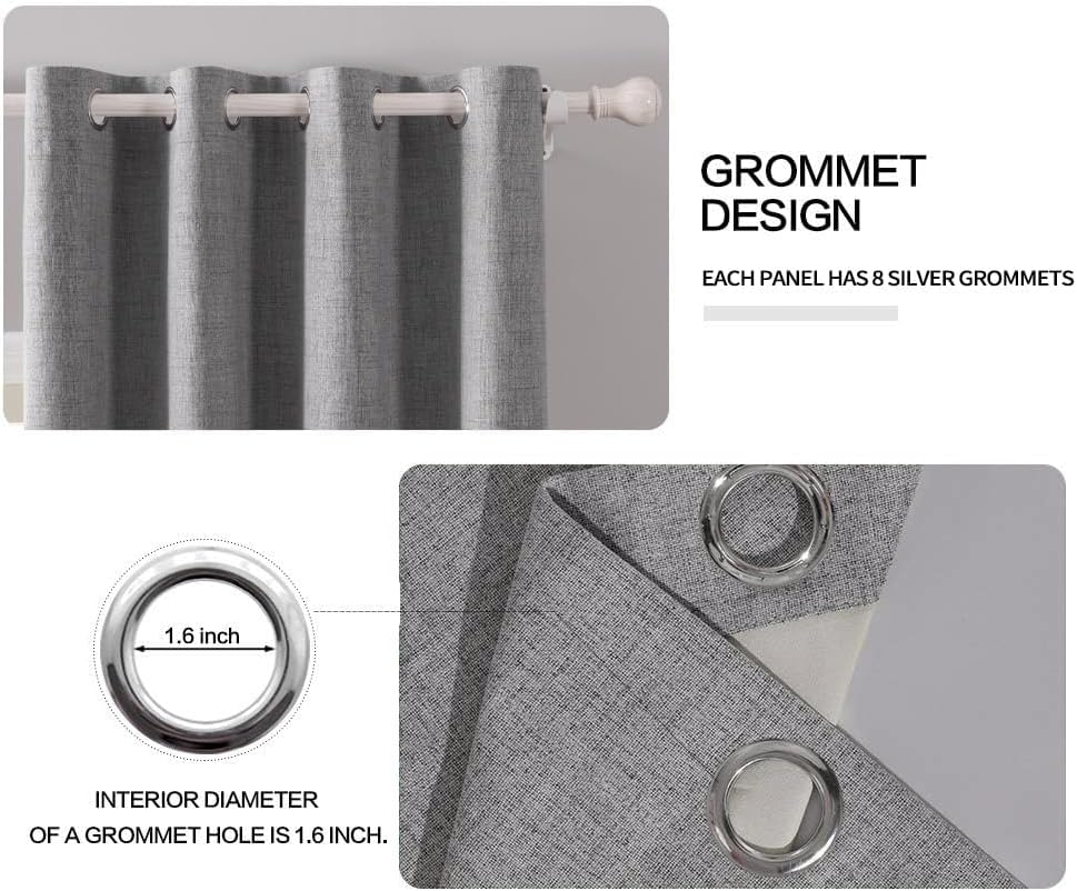 MIULEE Blackout Curtains - 100% Thermal Insulated Grey Linen Texture | Room Darkening Drapes 52x120 Inch (2 Panels)