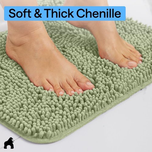 GORILLA GRIP Bath Rug Mat - Soft Absorbent Chenille | Quick Dry Microfiber, 30x20, Sage Green