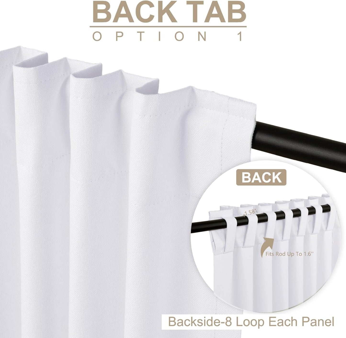 100% Blackout Shield Blackout Curtains - Thermal Insulated 2 Panels Set, 50" W x 63" L, Bright White