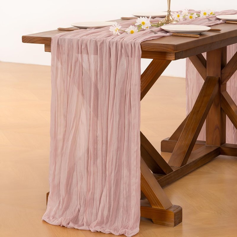 Socomi10pcs Pink Cheesecloth Table Runner Boho Rustic Gauze Dusty Pink Summer 120 inch 10FT Cheese Cloth Sheer Runner for Wedding Party Baby Shower Birthday Home Decor Holiday Decorations