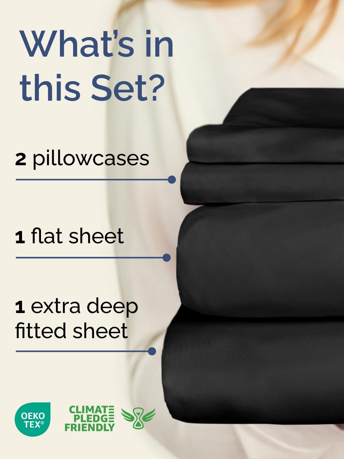 Skiennix Extra Deep Twin Sheet Set - 4-Piece Breathable Cooling Bedding - Soft, Wrinkle-Free Black