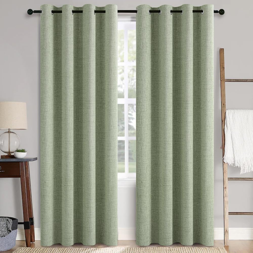 MIULEE Blackout Curtains - 100% Thermal Insulated Linen Texture - Sage Green, 52x84 Inch (2 Panels)