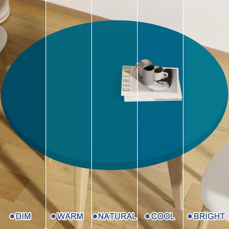 Moosfor Round Spandex Tablecloth, Elastic Fitted Waterproof Tablecloths for 45"-56" Tables, Stretch Washable Picnic Table Cover for Camping, Dining, Indoor and Outdoor,Peacock Blue