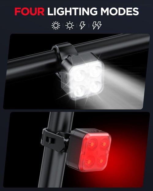 Akale Bike Lights Set, Rechargeable Bicycle Lights Front and Rear, 4 Light Mode Options, Bike Headlight, IPX4 Waterproof, Easy to Install for Men Women Road （ 2 Pack ）
