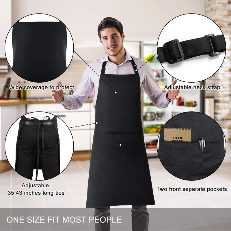 Jubatus 2 Pack Bib Aprons with 2 Pockets Cooking Chef Kitchen Apron for Women Men, Black