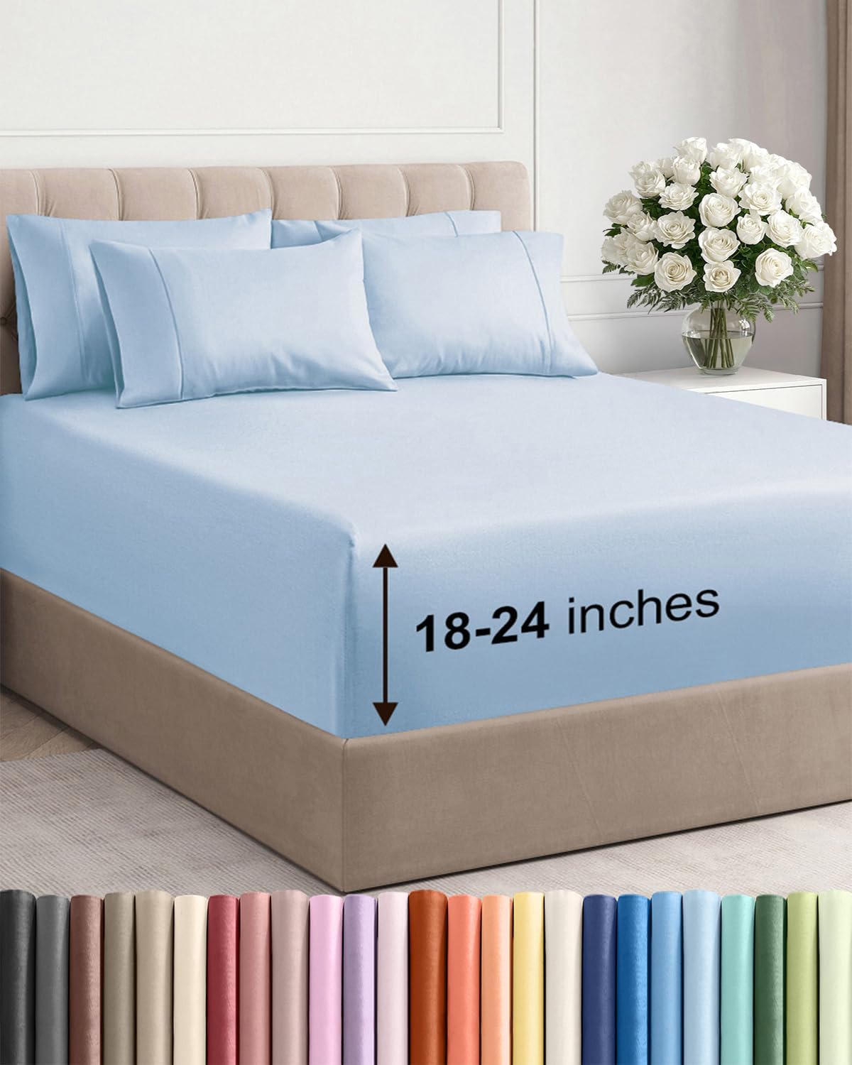 Skiennix Extra Deep King Sheet Set | 6-Piece Breathable Cooling Bedding - Soft, Wrinkle-Free Sky Blue