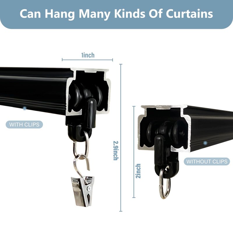 Hoeflife Curtain Track,Ceiling Curtain Track,Wall Mount Curtains Tracks,Heavy Duty Sliding Room Divider Ceiling Mount Curtains Tracks Rails Rod System with Clips 3-6ft Black