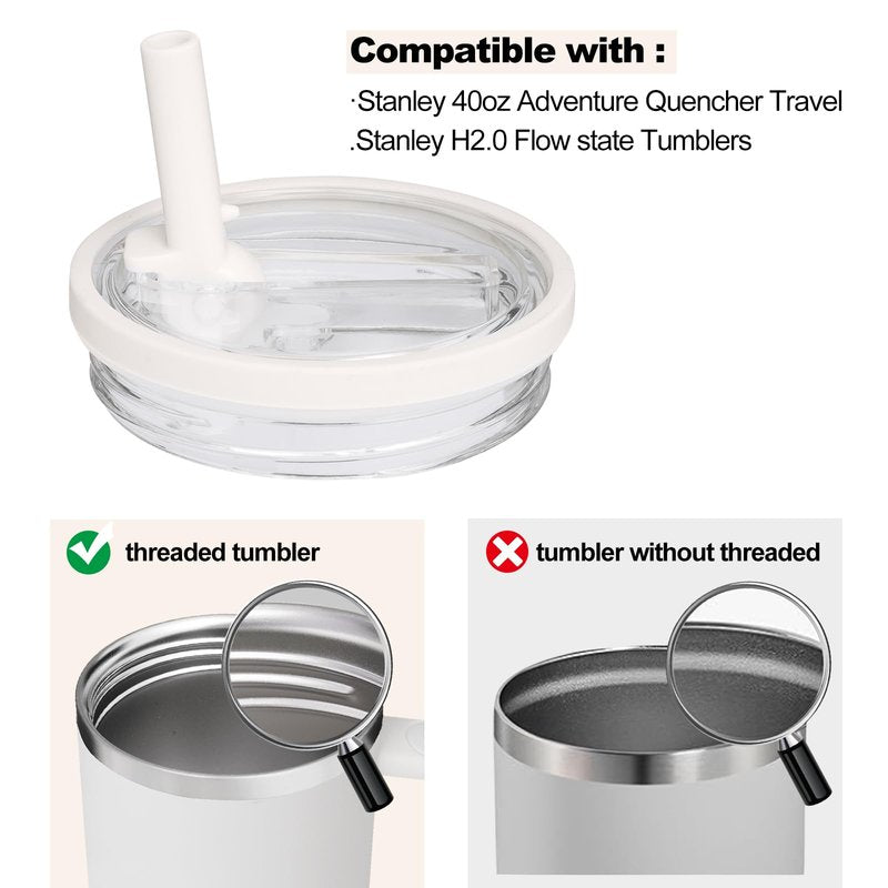 2 Pack 40 oz Tumbler Flip Straw Leak Proof Lid Replacement Fit for Stanley Quencher,40 oz Tumbler Lid Replacement for Stanley Cup,No Spill Proof Straw Cover for Stanley Cup Accessories (Cream White)