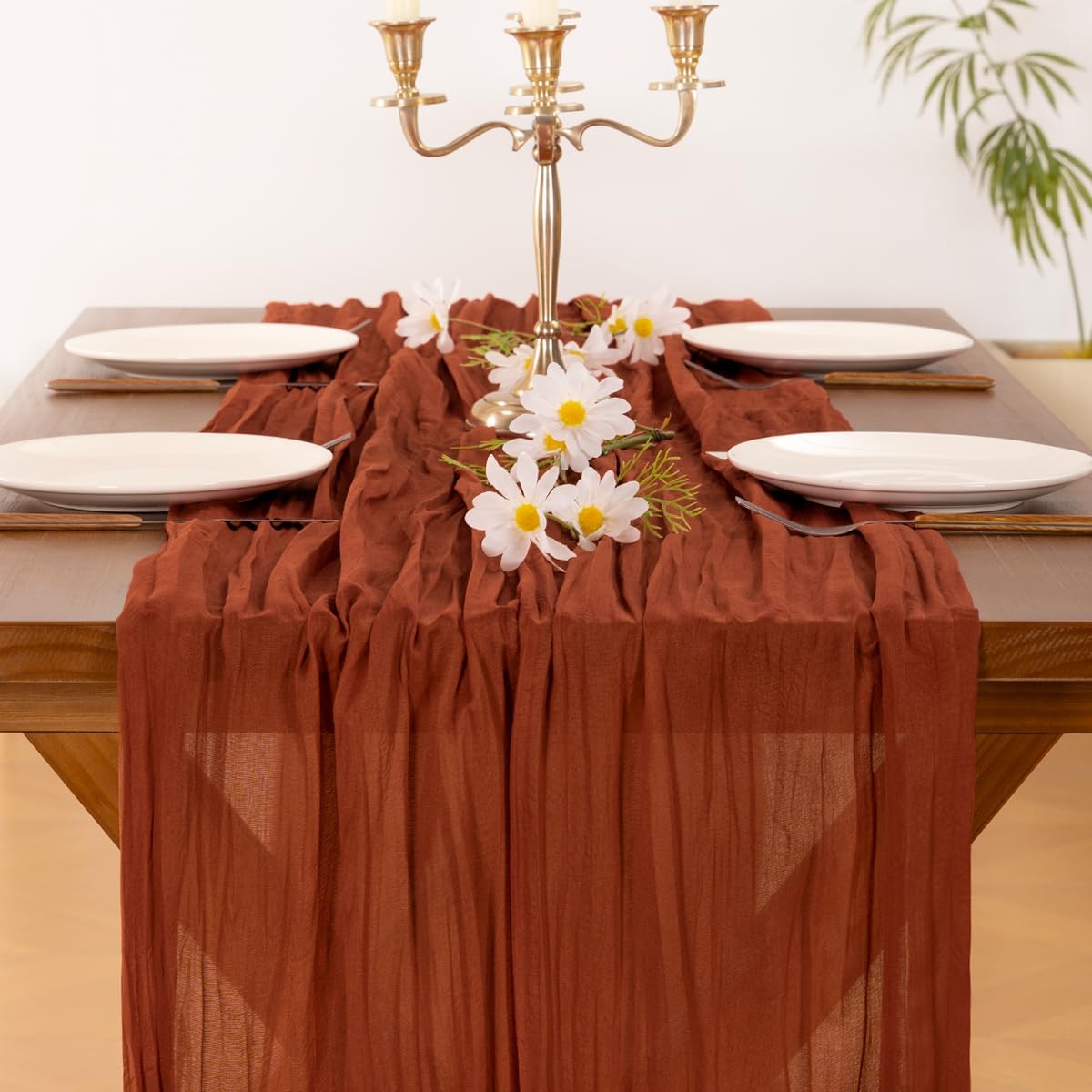 Socomi Cheesecloth Table Runner - Boho Rustic 120-Inch Sheer Gauze for Weddings & Home Decor