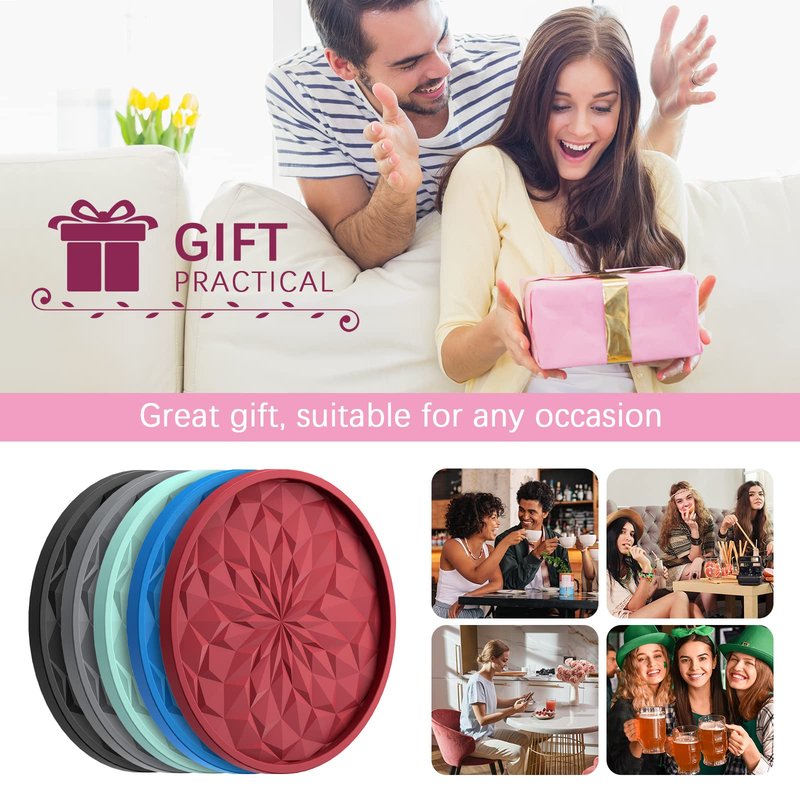 ME.FAN Silicone Coasters with Holder,[6 Pack] Drinking Coasters - Cup Mat for Hot or Cold Drinks, Thickened, Non-Slip, Non-stick,Deep Tray Teal Blue