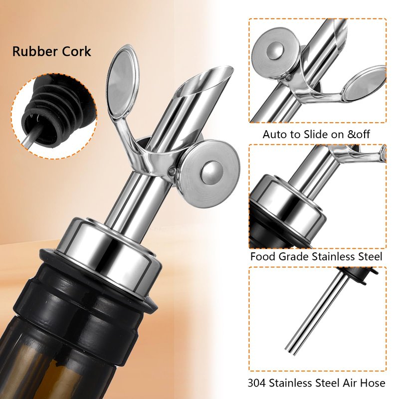 12 Pcs Weighted Stainless Steel Liquor Bottle Pourers Auto Flip Olive Oil Dispenser Spout Balsamic Alcohol Pourer Spouts