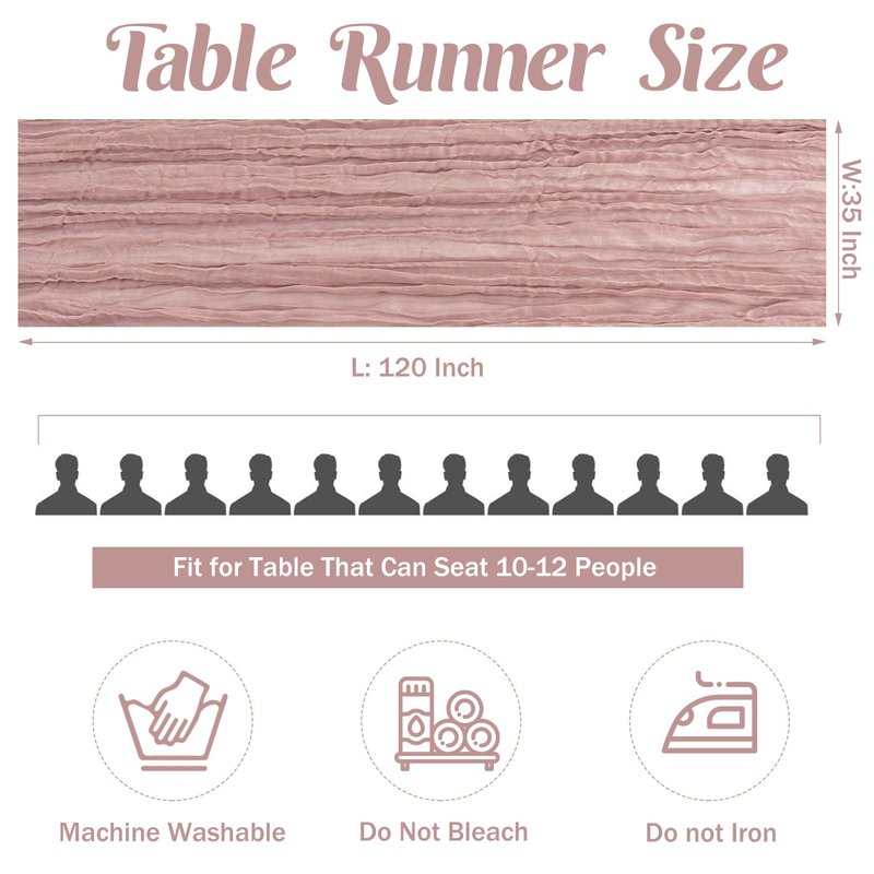6 Pieces Dusty Pink Easter Spring 10FT Cheesecloth Table Runner Boho Gauze Fabric Table Runner Rustic Sheer Runner for Wedding Birthday Baby Shower Party Boho Table Decoration（Dusty Pink）