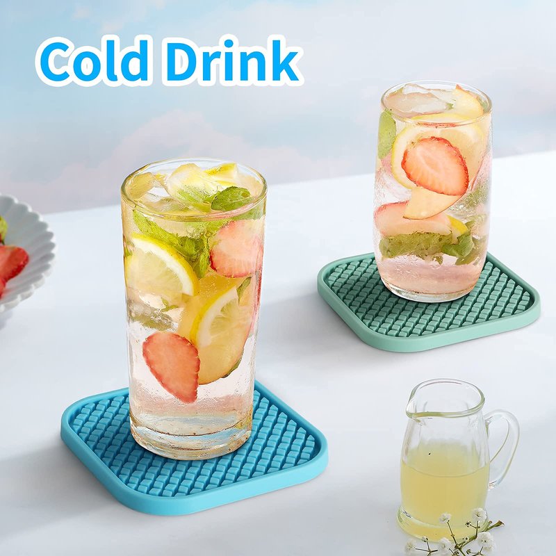 ME.FAN Silicone Coasters with Holder [6 Pack] Square Drink Cup Mat - Non-Slip, Non-stick, Stay Put, Deep Tray - Prevents Furniture and Tabletop Damages Deep Gray